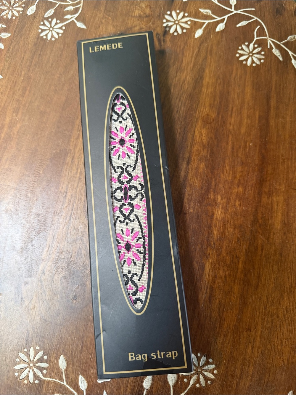 Pink Floral Embroidered Cross Body Bag Strap